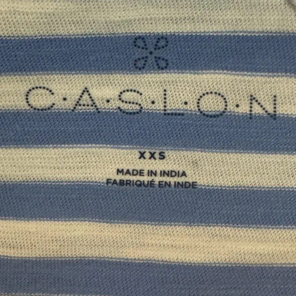Caslon TShirt Womens XXSmall Blue White Brooke Striped Front Pocket Scoop Neck